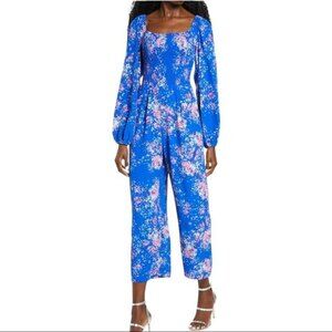 Charles Henry Royal Blue Floral Smocked Jumpsuit Medium